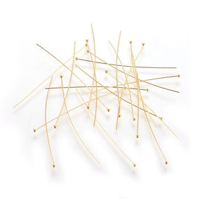 Perlestave Med Rundt Hoved – Forgyldt (50x0,5mm), 25 Stk - Uniq Perler - 906718