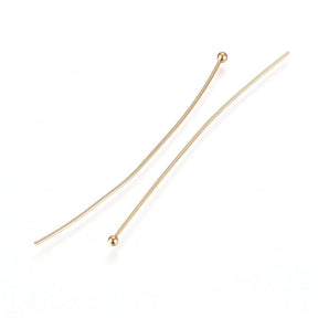 Head Pins with Round Head - Gold-plated Sterling Silver 925, 40x0.5mm, 2 pcs - Uniq Perler - 225647