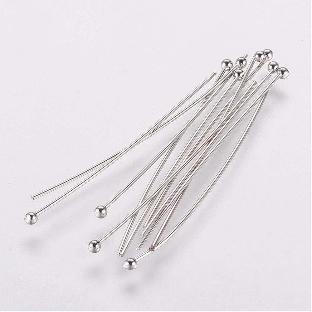 Perlestave Med Rundt Hoved – Langtidsholdbar Platin Farvet (61x0,6mm), 25 Stk - Uniq Perler - 115797