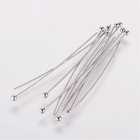 Perlestave Med Rundt Hoved – Langtidsholdbar Platin Farvet (61x0,6mm), 25 Stk - Uniq Perler - 115797