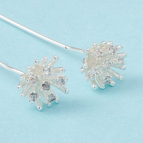 Perlestave Med Zirkonia Blomst - Forsølvet (55x0,7mm) 2 Stk - Uniq Perler - 115795