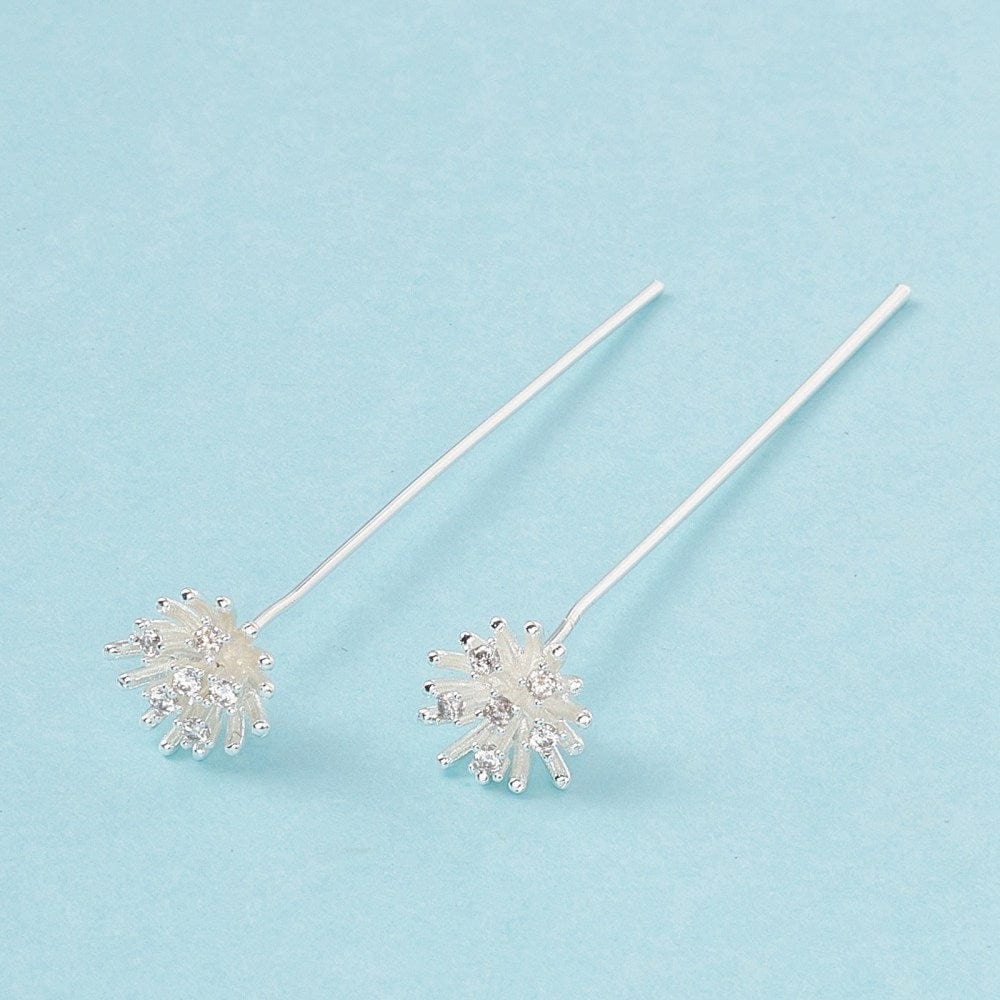 Perlestave Med Zirkonia Blomst - Forsølvet (55x0,7mm) 2 Stk - Uniq Perler - 115795