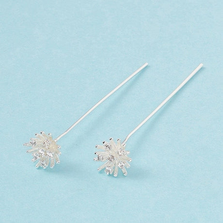 Perlestave Med Zirkonia Blomst - Forsølvet (55x0,7mm) 2 Stk - Uniq Perler - 115795