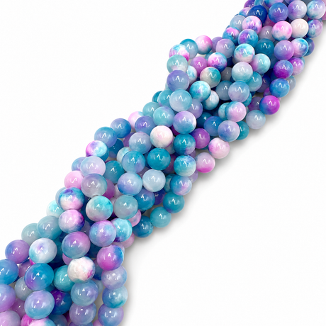 Persisk Jade Perler – Rosa/Blå, Runde (8mm) - Uniq Perler - 122415