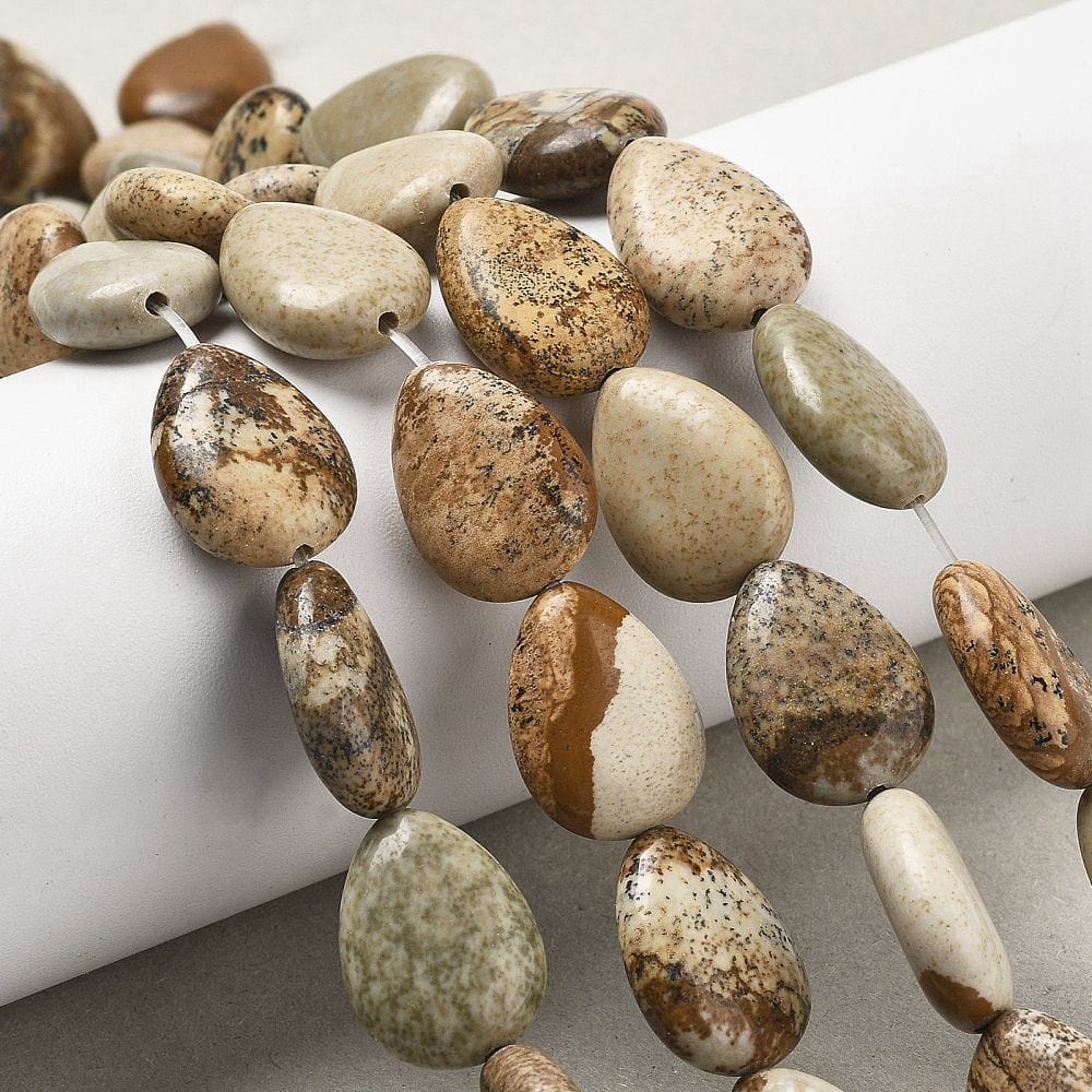 Picture Jaspis - Flad Dråbeform (13x18x6mm) 2 stk - Uniq Perler - 