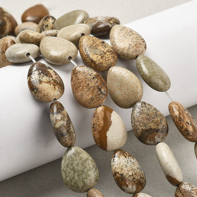 Picture Jaspis - Flad Dråbeform (13x18x6mm) 2 stk - Uniq Perler - 