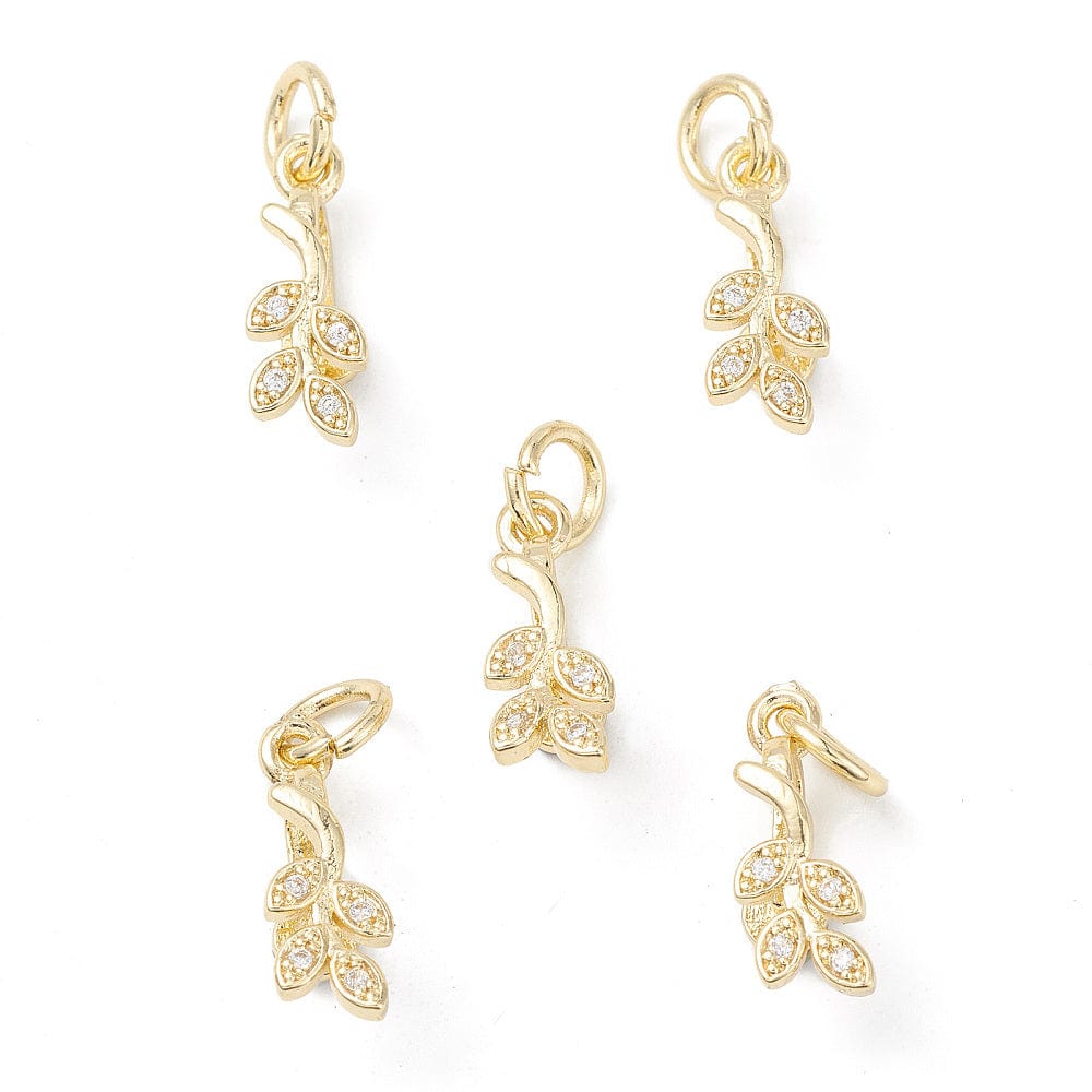 Pinch Blad Vedhæng Med Zirkonia Sten - Langtidsholdbar Forgyldt, 16x5,5x7mm - Uniq Perler - 114330