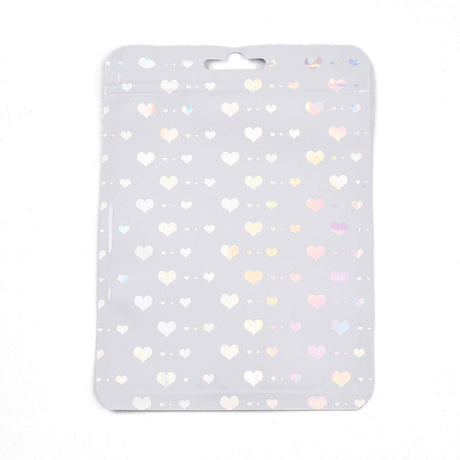 Plastikposer Med Lynlås, Hvid Med Hjerter, (10x15cm, 25 stk.) - Uniq Perler - 114964