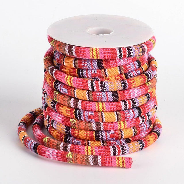 Polyester Snor Med Boheme Mønster – Farve Mix (7x5mm), 1 meter - Uniq Perler - 126209