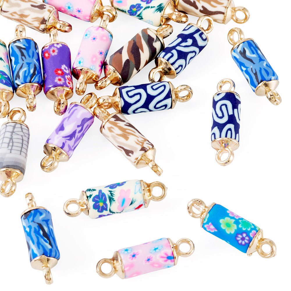 Polymer Clay Mellemled – Farve Mix, 18K Forgyldt (21~23x6~7mm) 20 stk. - Uniq Perler - 122305