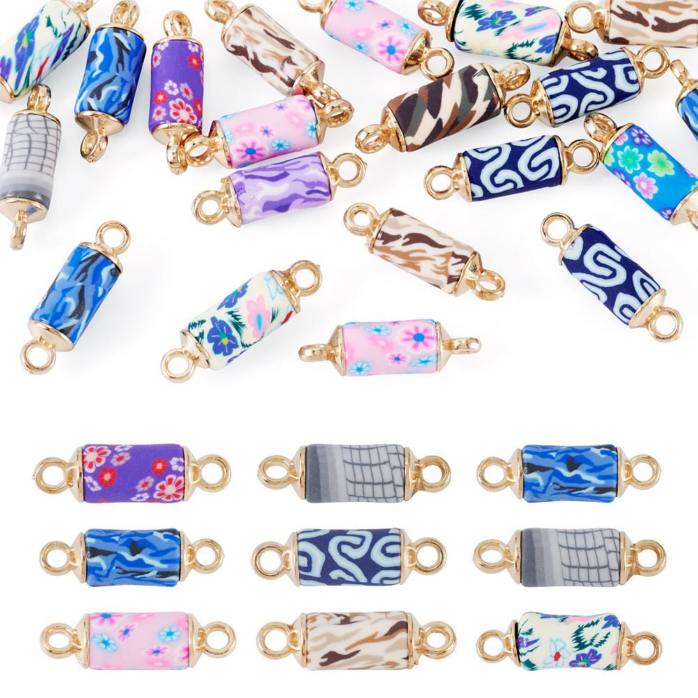 Polymer Clay Mellemled – Farve Mix, 18K Forgyldt (21~23x6~7mm) 20 stk. - Uniq Perler - 122305