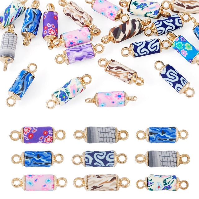 Polymer Clay Mellemled – Farve Mix, 18K Forgyldt (21~23x6~7mm) 20 stk. - Uniq Perler - 122305