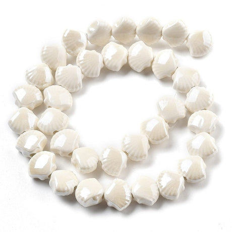 Porcelæn Muslinge Perler - Hvid (12x10mm) 4 stk - Uniq Perler - 114972