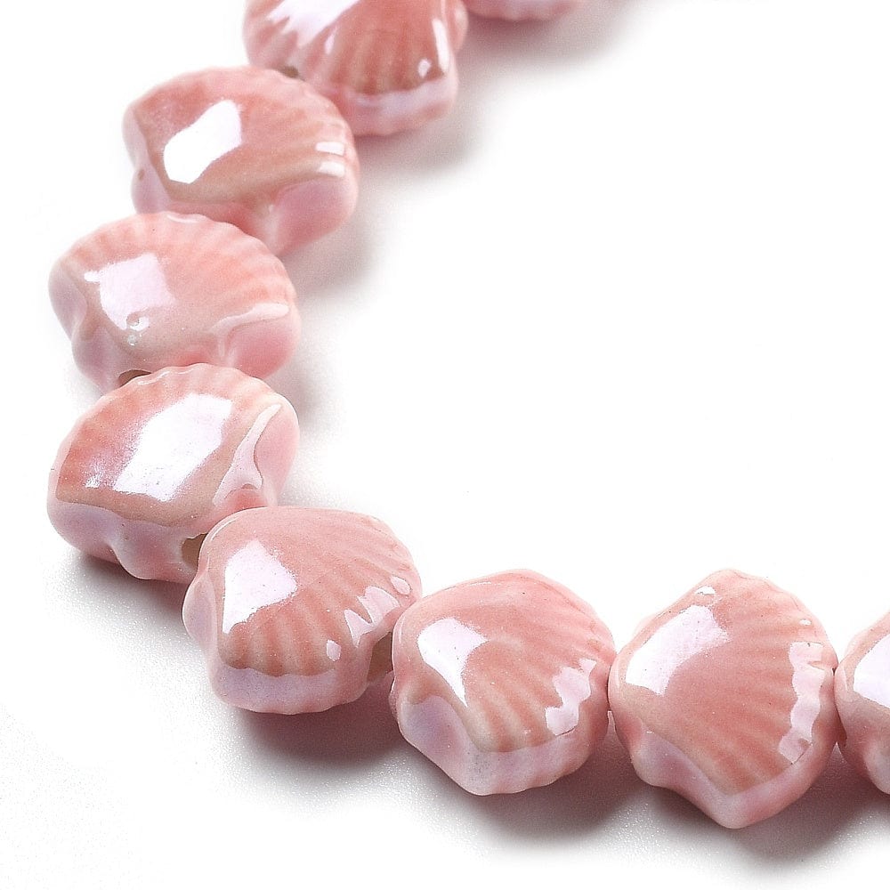 Porcelæn Muslinge Perler - Pink (12x10mm) 4 stk - Uniq Perler - 115728