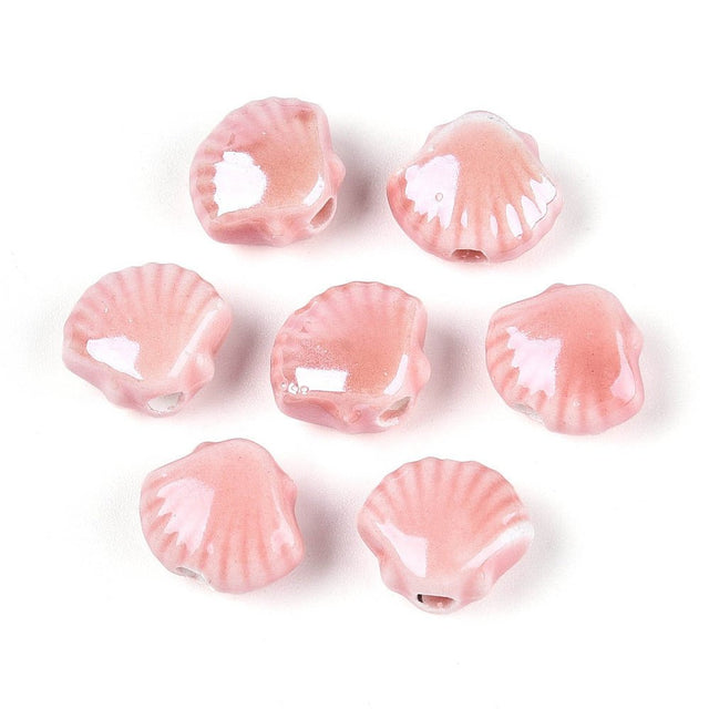 Porcelæn Muslinge Perler - Rosa (12x10mm) 4 stk - Uniq Perler - 114971