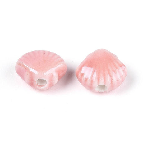 Porcelæn Muslinge Perler - Rosa (12x10mm) 4 stk - Uniq Perler - 114971