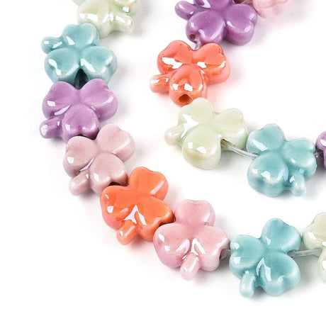 Porcelæns Kløver Perler - Farve Mix (11x12,5mm) - Uniq Perler - 115317