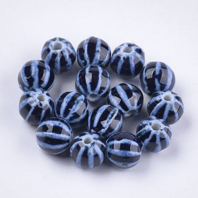 Porzellanperlen – Blau, Melonenförmig (12mm) 8 Stück - Uniq Perler - 115101