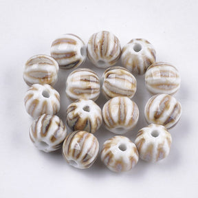 Porzellanperlen – Braun/Weiß, Melonenförmig (12mm) 8 Stück - Uniq Perler - 115103