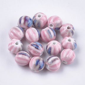 Porzellanperlen – Pink, Melonenförmig (12mm) 8 Stück - Uniq Perler - 115104