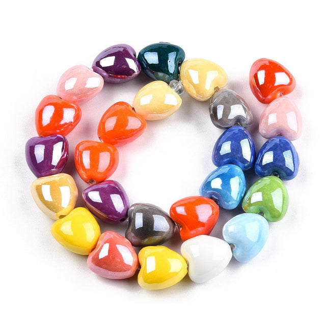 Porcelænshjerter – Mix Farver, Hjerteform (13x12x9mm) - Uniq Perler - 115525