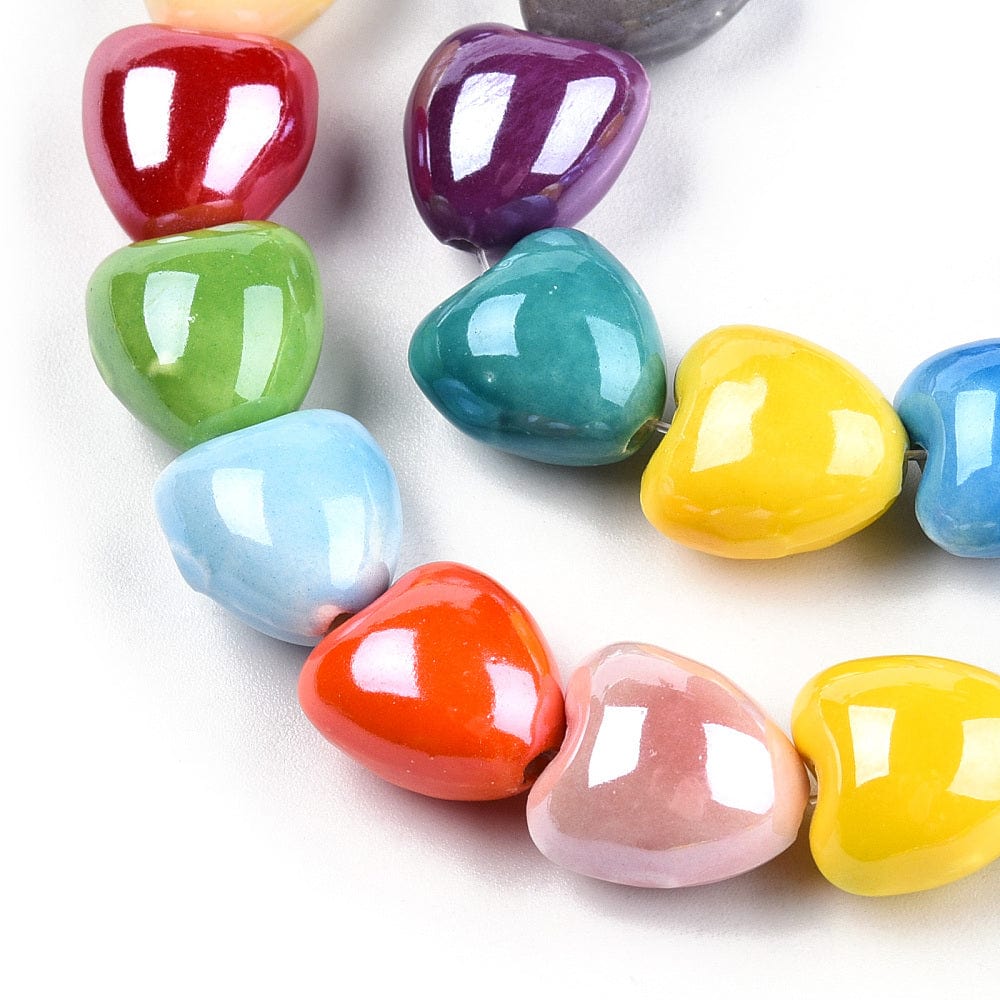 Porcelænshjerter – Mix Farver, Hjerteform (13x12x9mm) - Uniq Perler - 115525