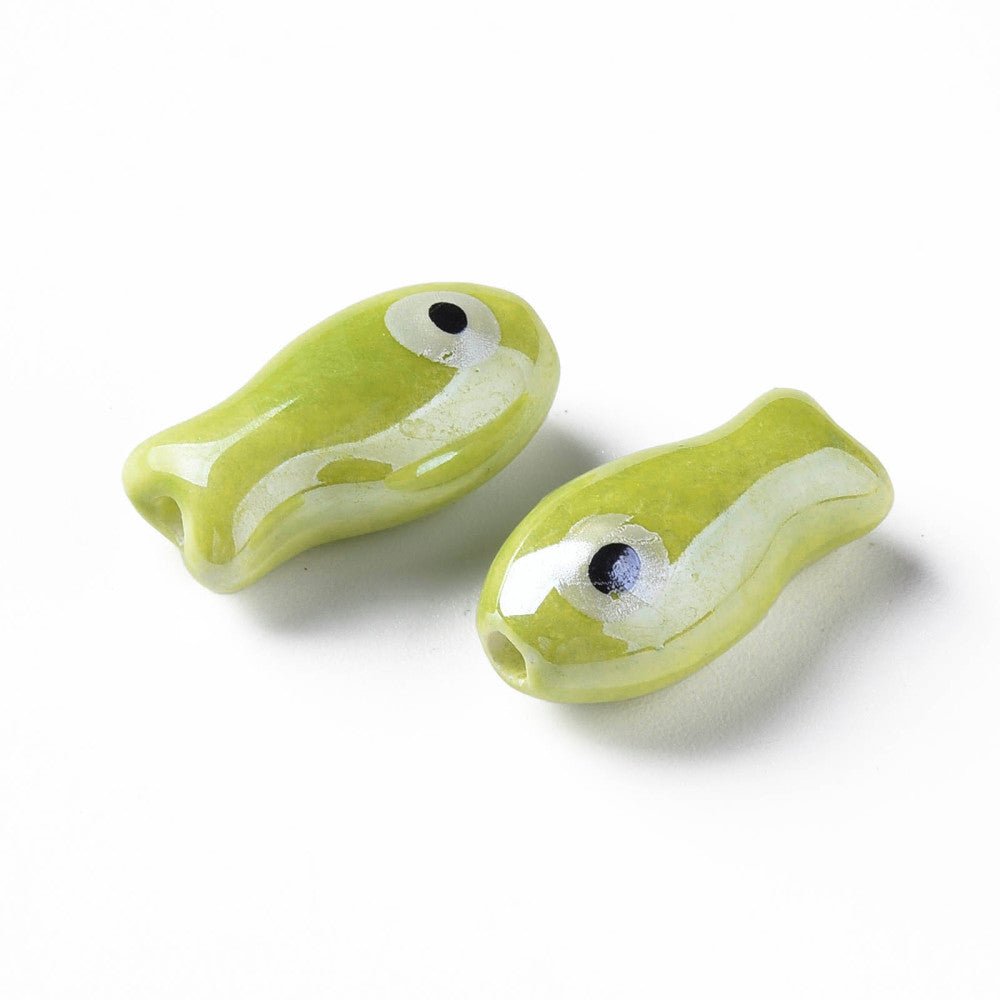 Porcelænsperler – Fisk, Håndmalede, Farve Mix (19,5x10x8mm) 8 stk. - Uniq Perler - 122779