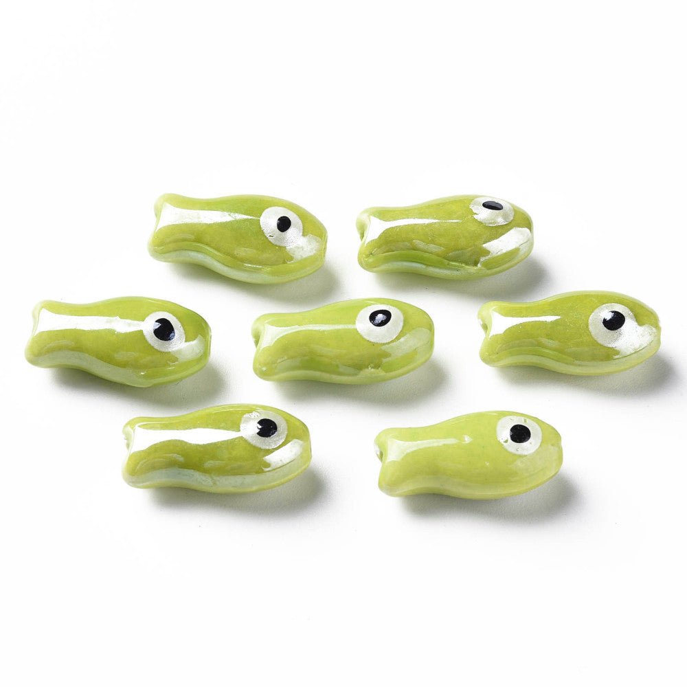 Porcelænsperler – Fisk, Håndmalede, Farve Mix (19,5x10x8mm) 8 stk. - Uniq Perler - 122779