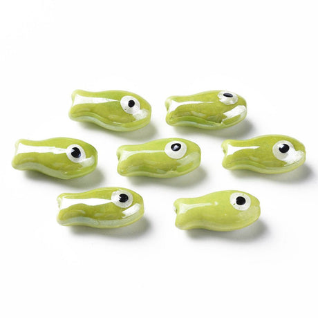 Porcelænsperler – Fisk, Håndmalede, Farve Mix (19,5x10x8mm) 8 stk. - Uniq Perler - 122779
