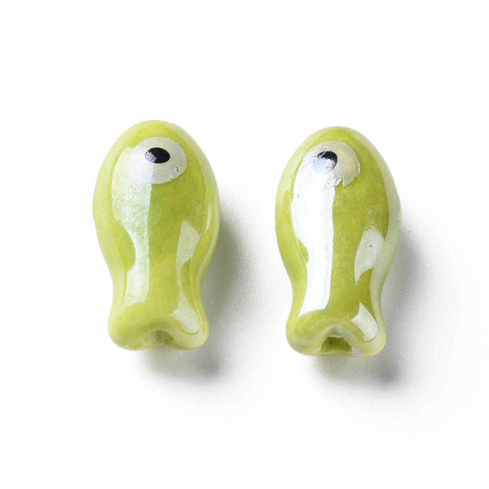 Porcelænsperler – Fisk, Håndmalede, Farve Mix (19,5x10x8mm) 8 stk. - Uniq Perler - 122779