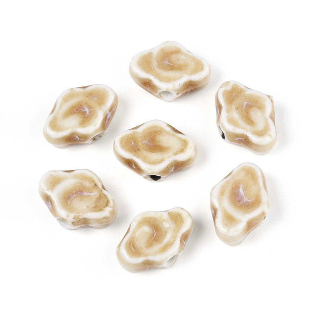 Porcelænsperler – Glaseret, Beige (10 - 12x16x6mm) 4 stk. - Uniq Perler - 122762