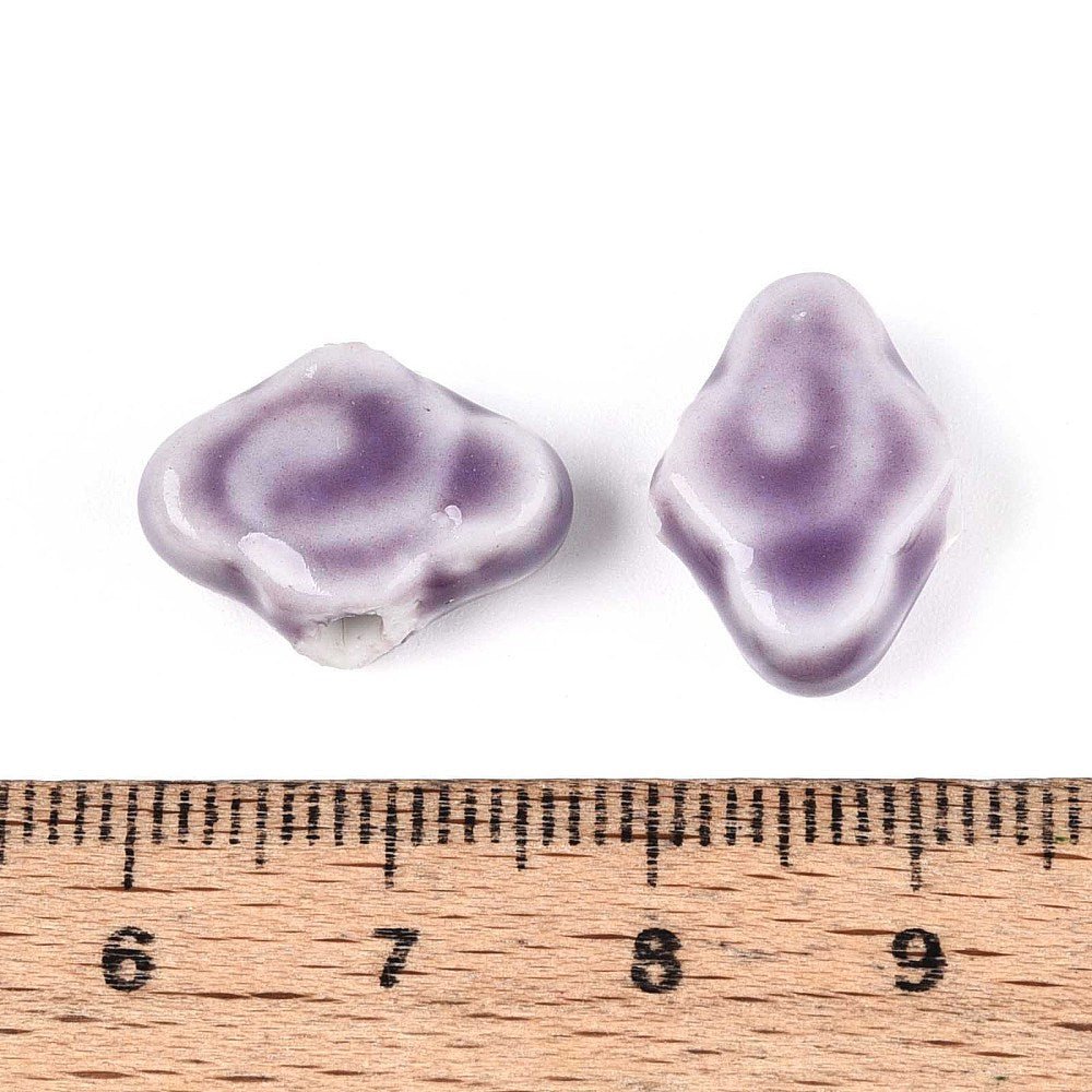 Porcelænsperler - Glaseret, Lys Lilla (10~12x16x6~6,5mm) 4 stk. - Uniq Perler - 122768