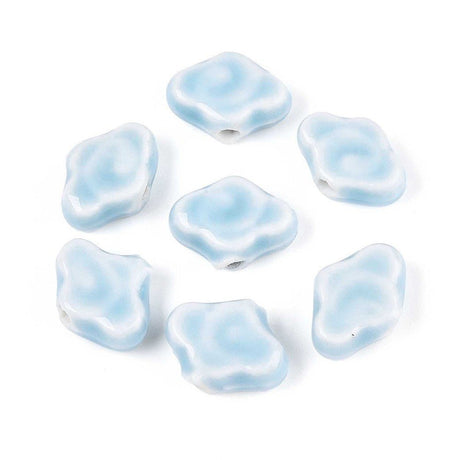 Porcelænsperler –Glaseret, Lyseblå (10 - 12x16x6mm) 4 stk. - Uniq Perler - 122764