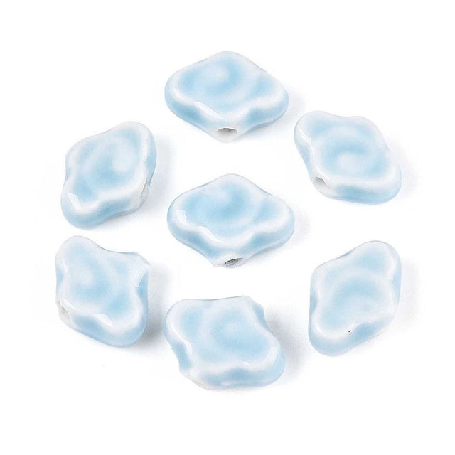 Porcelænsperler –Glaseret, Lyseblå (10 - 12x16x6mm) 4 stk. - Uniq Perler - 122764