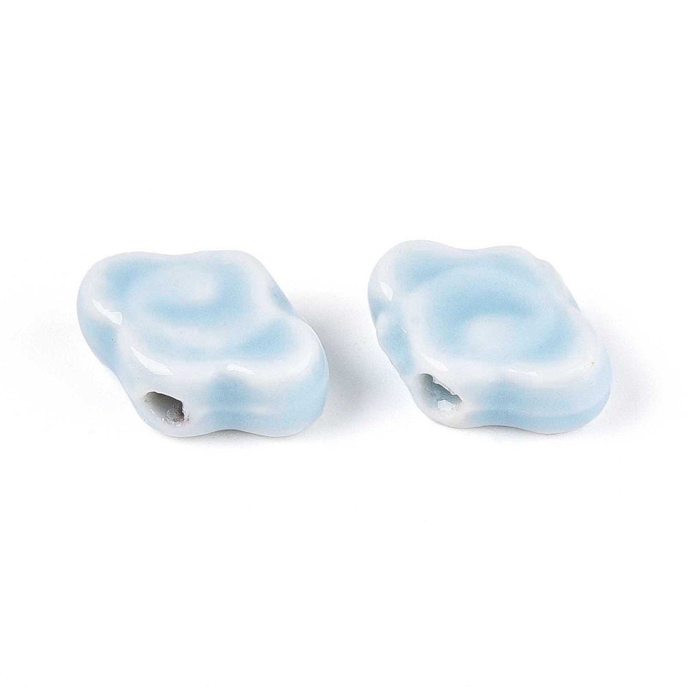 Porcelænsperler –Glaseret, Lyseblå (10 - 12x16x6mm) 4 stk. - Uniq Perler - 122764