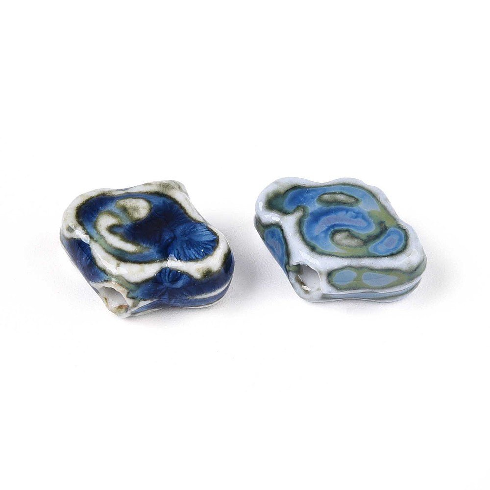 Porcelænsperler –Glaseret, Marineblå (10~12x16x6~6,5mm) 4 stk. - Uniq Perler - 122769