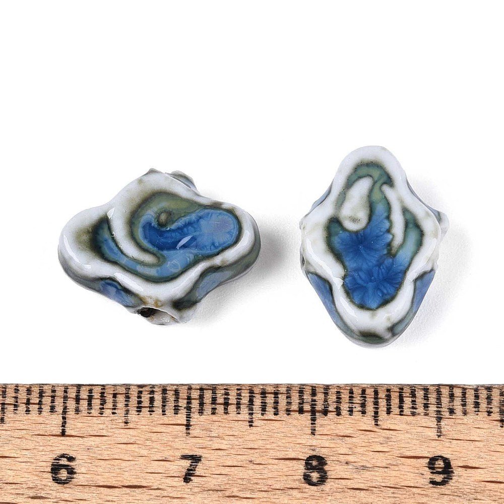 Porcelænsperler –Glaseret, Marineblå (10~12x16x6~6,5mm) 4 stk. - Uniq Perler - 122769