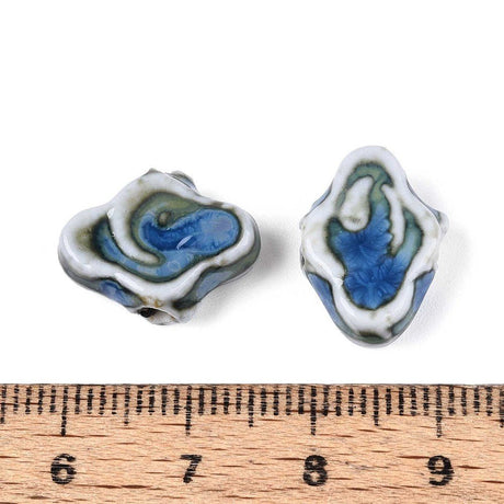 Porcelænsperler –Glaseret, Marineblå (10~12x16x6~6,5mm) 4 stk. - Uniq Perler - 122769