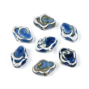 Porcelænsperler –Glaseret, Marineblå (10~12x16x6~6,5mm) 4 stk. - Uniq Perler - 122769