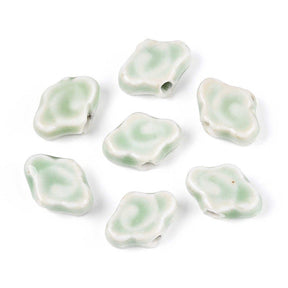 Porcelænsperler – Glaseret, Mørkegrøn (10 - 12x16x6mm) 4 stk. - Uniq Perler - 122755
