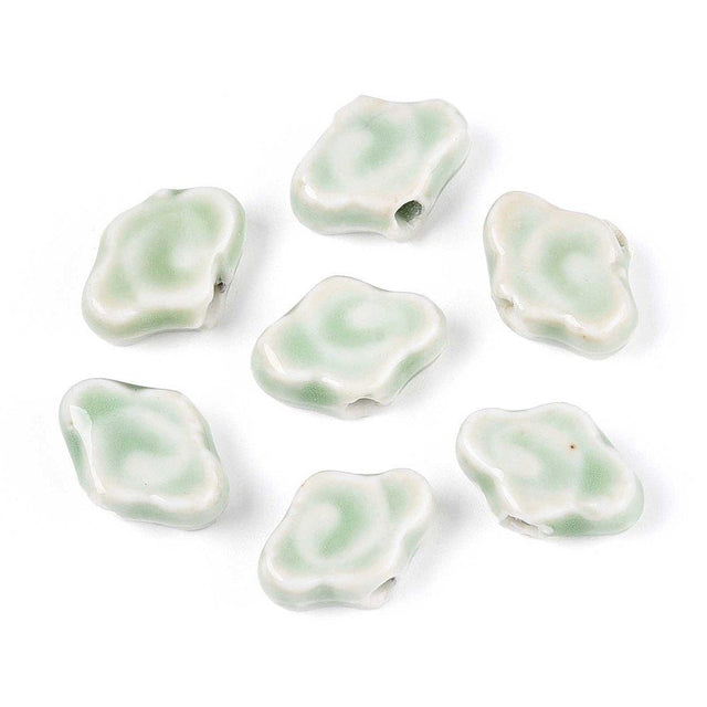 Porcelænsperler – Glaseret, Mørkegrøn (10 - 12x16x6mm) 4 stk. - Uniq Perler - 122755