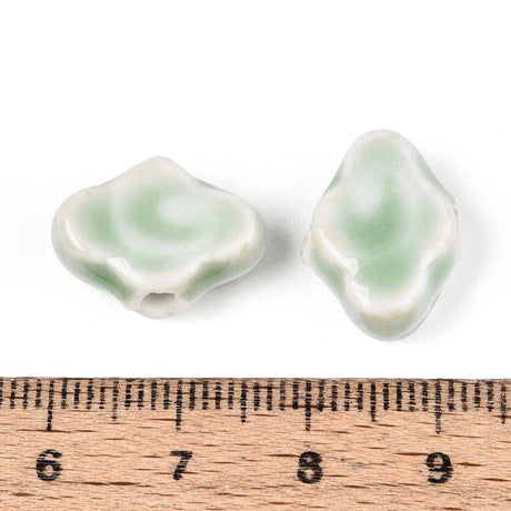 Porcelænsperler – Glaseret, Mørkegrøn (10 - 12x16x6mm) 4 stk. - Uniq Perler - 122755