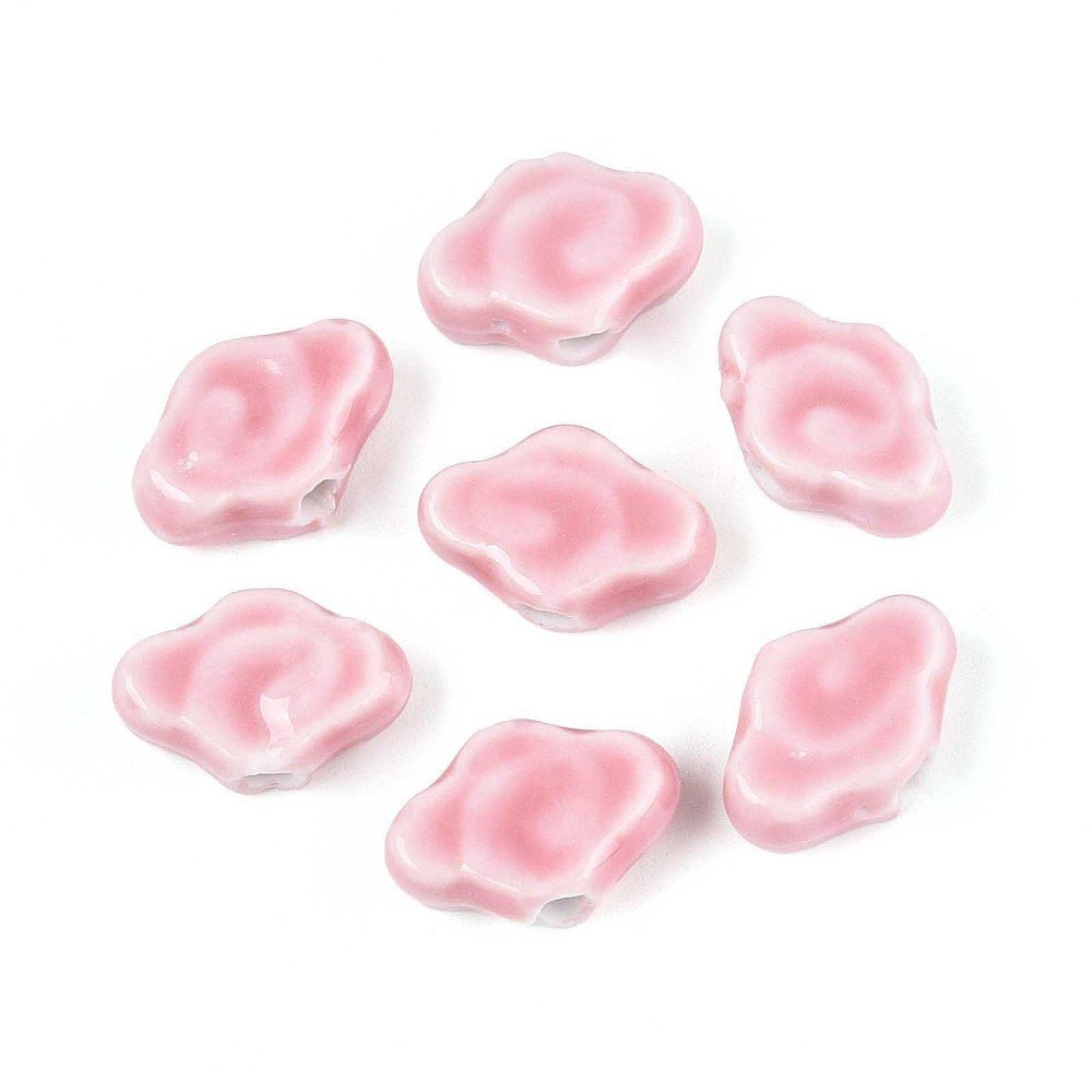 Porcelænsperler – Glaseret, Pink (10~12x16x6~6,5mm) 4 stk. - Uniq Perler - 122772