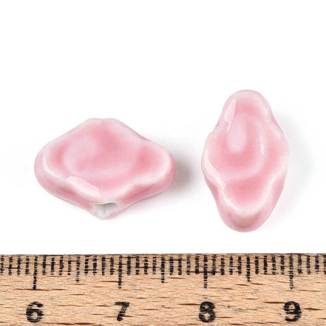 Porcelænsperler – Glaseret, Pink (10~12x16x6~6,5mm) 4 stk. - Uniq Perler - 122772