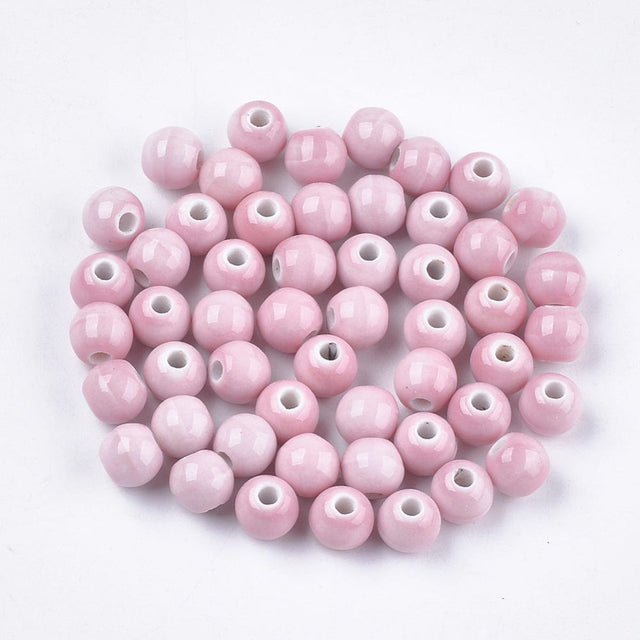 Porcelænsperler, Rosa, 7,5 - 8mm, (20 Stk) - Uniq Perler - 29483