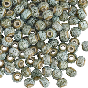 Porcelain beads – Round Handmade Azure (6~7x5~6mm) 120 pcs. - Uniq Perler - 