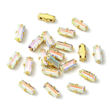 Preciosa Crystal Baguette Mellemleds Perler – 18K Forgyldt Messing Med Crystal AB (7x3mm) - Uniq Perler - 123006