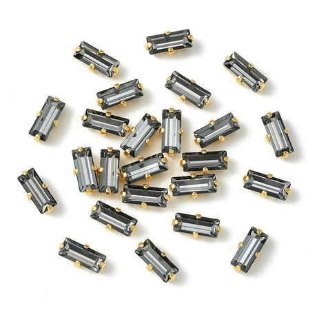 Preciosa Crystal Baguette Mellemleds Perler – 18K Forgyldt Messing Med NightFall (7x3mm) - Uniq Perler - 123076