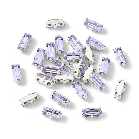 Preciosa Crystal Baguette Mellemleds Perler – Sølvbelagt Messing Med Violet (7x3mm) - Uniq Perler - 123005
