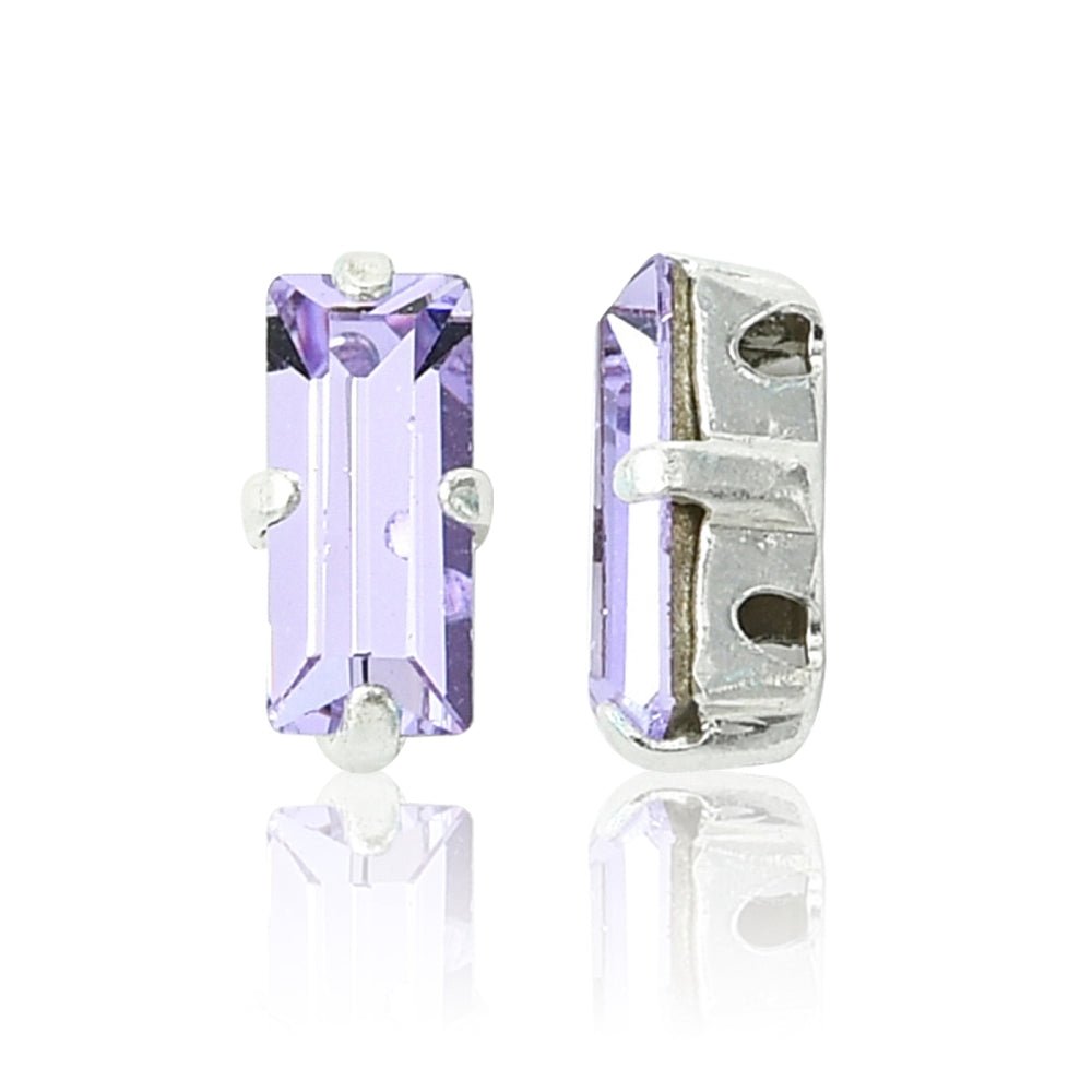Preciosa Crystal Baguette Mellemleds Perler – Sølvbelagt Messing Med Violet (7x3mm) - Uniq Perler - 123005